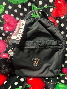 Kipling Black Mini Backpack with Pom-Pom Charm